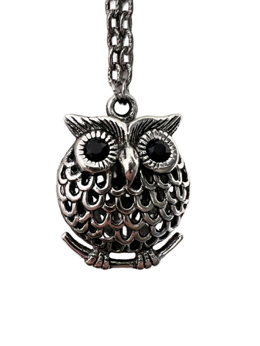 Owl Pendant Necklace Shiny Silver Tone Owl Lover Gift